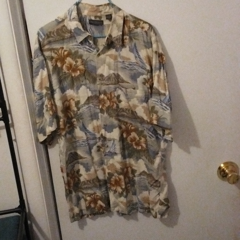 Van Heusen Cream and Blue Casual Button Down Shirt